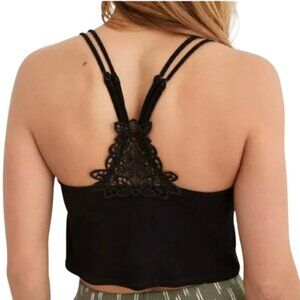 Women's M NWT Aerie Lace Racerback Cropped Tank Top Black